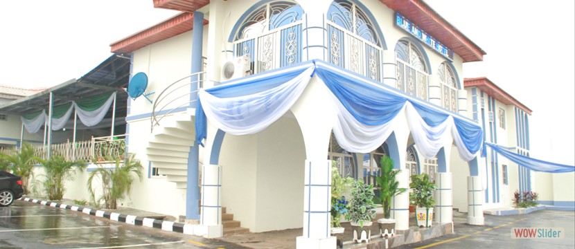 Blue and White Hotel Exterior